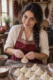 Tamara with a plate of khinkali